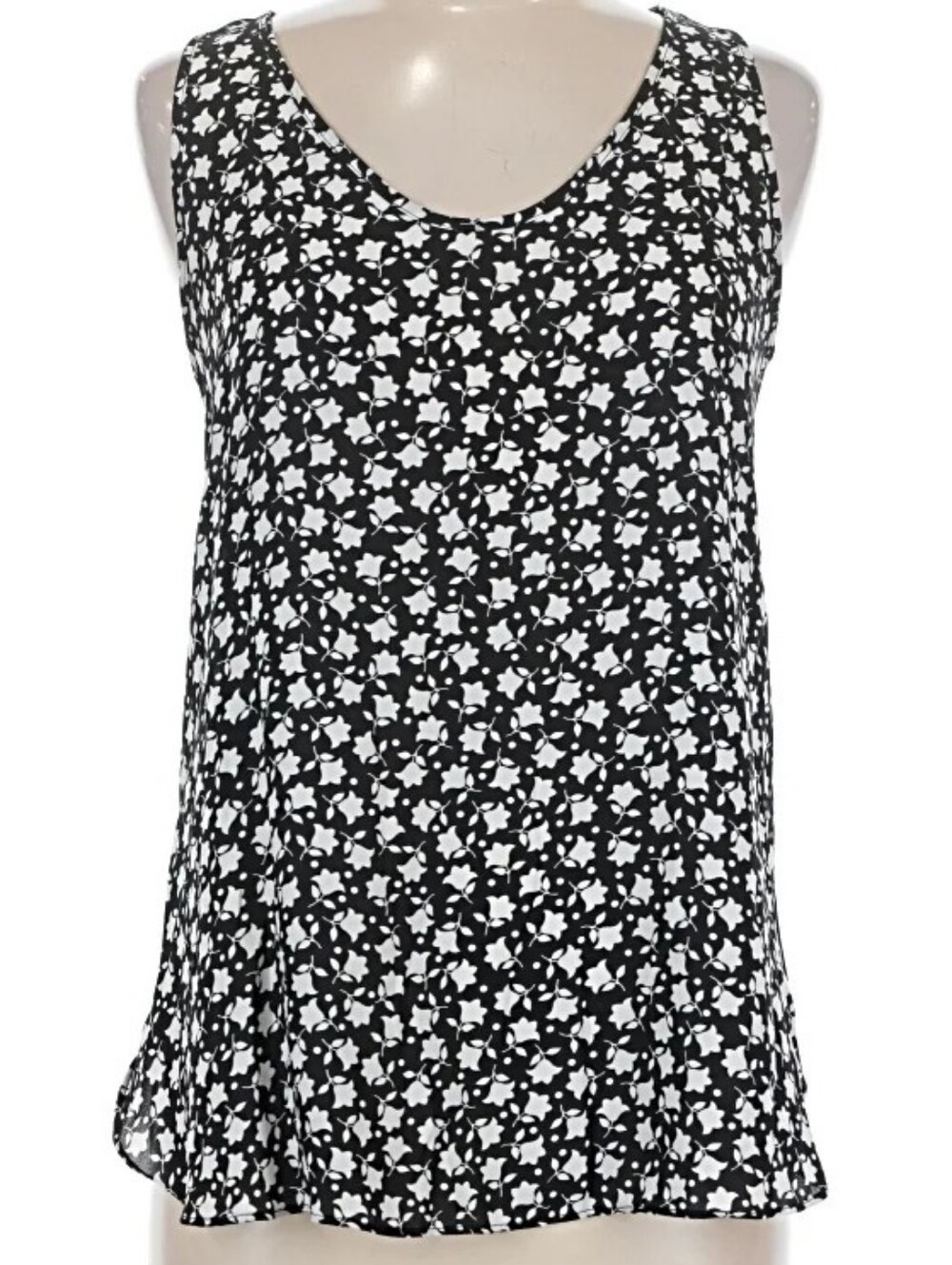 LOFT Sleeveless Black & White Floral Tank Top